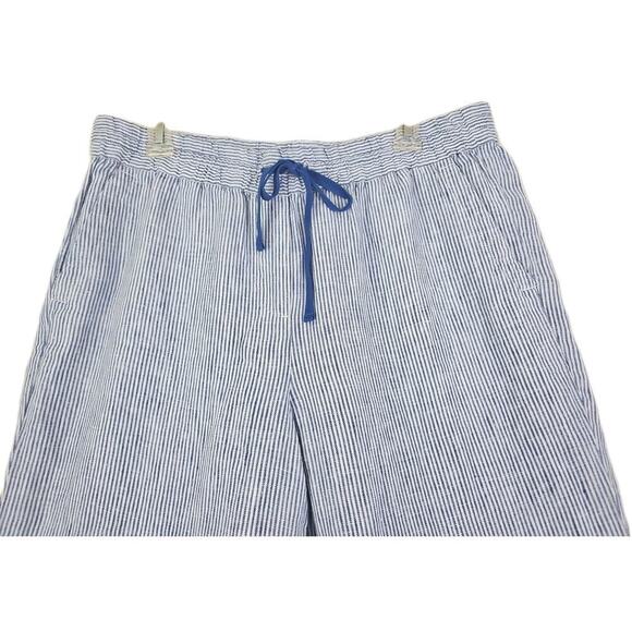 Talbots~Woman L Petite~Blue/White Linen Wide Leg Pants Pull On Coastal Beach NWT - Picture 15 of 16